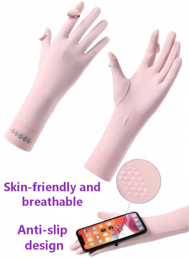 قفازات رقيقة تغطي كامل الأصابع للحماية من الأشعة فوق البنفسجية، قفازات قيادة، قفازات صيفية من الحرير الجليدي قابلة للتهوية تعمل باللمس، قفازات نسائية (زوج واحد) - Image 1